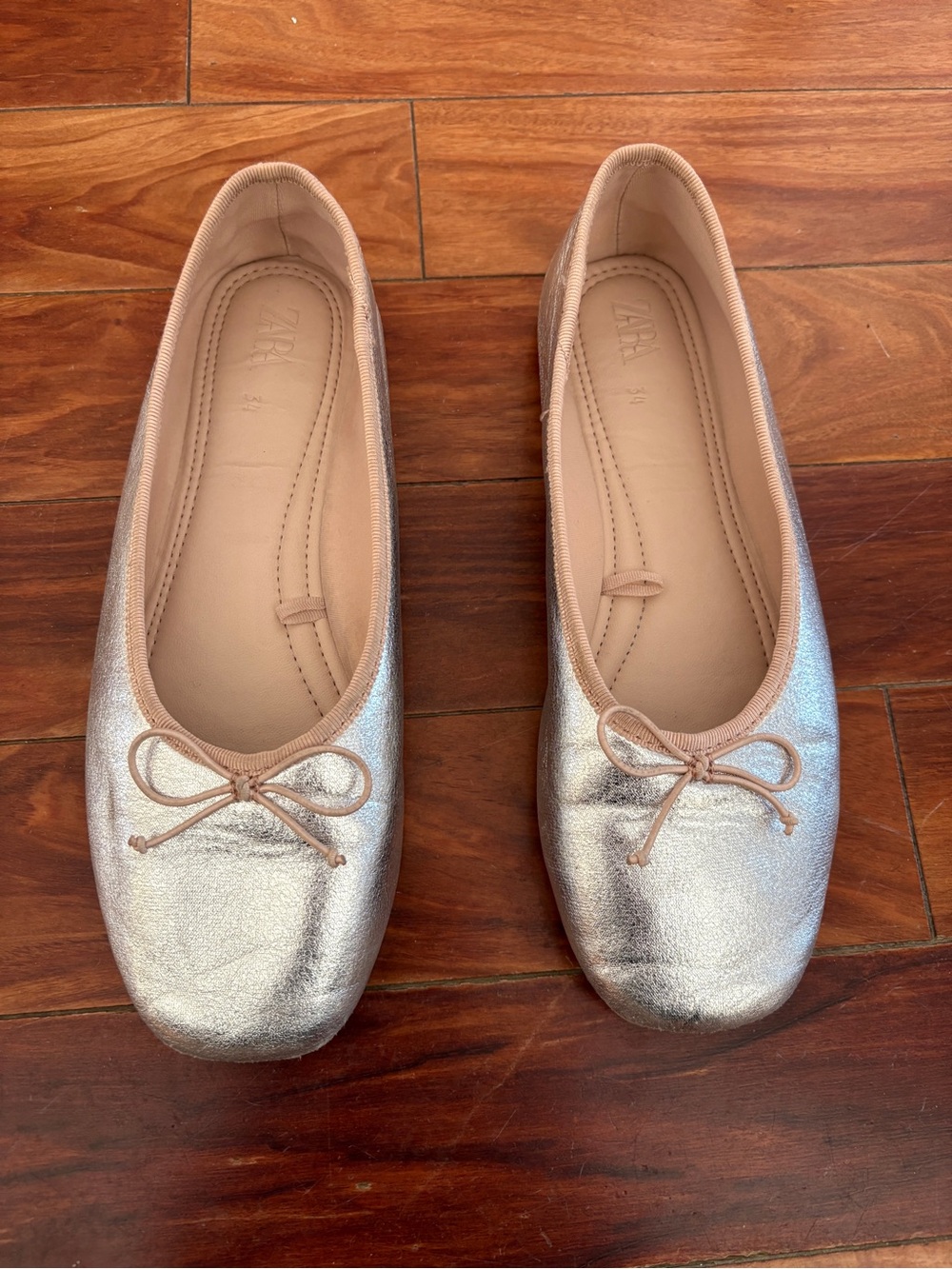 Zara Girl Metallic Ballet Flats in Blush Silver